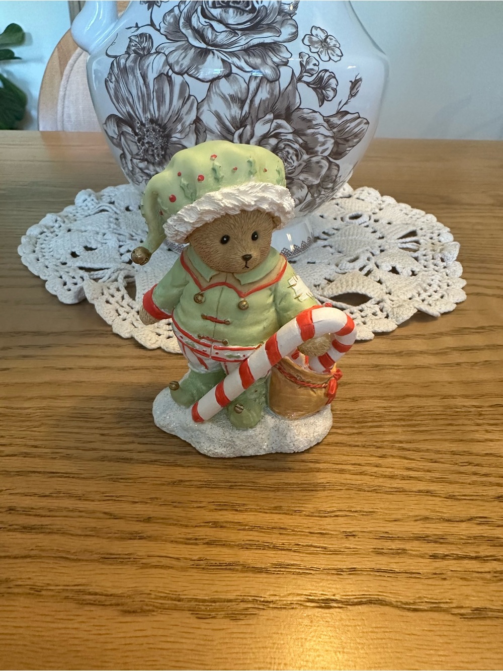 Cherished Teddies Percy Elf Mint Green Bear with Red & White Candy Cane